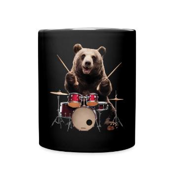 Bär Schlagzeug - Tasse einfarbig - Schwarz - Vorne