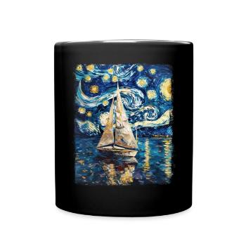 voilier bateau voilier peinture nuit étoilée - Mug uni - noir - Devant