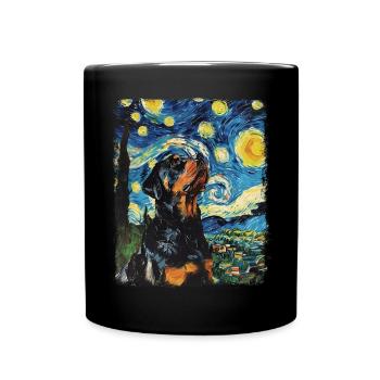 Rottweiler Dog Roller Skating Starry Night Painting - Full Colour Mug - black - Front