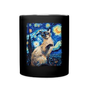 Siamese Cat Starry Night Painting - Full Colour Mug - black - Front