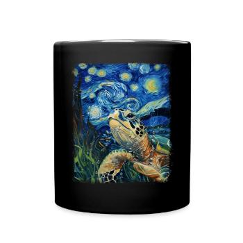 Sea Turtle Ocean Starry Night Painting - Full Colour Mug - black - Front