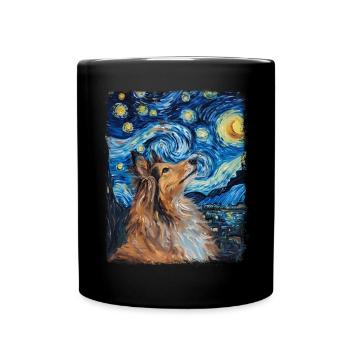 Shetland Sheepdogs Dog Starry Night Painting - Full Colour Mug - black - Front