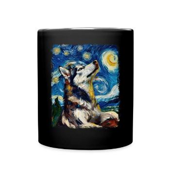 Chien husky sibérien Peinture de nuit étoilée - Mug uni - noir - Devant