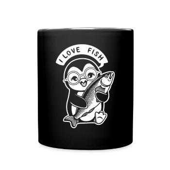 Mignon amateur de poissons pingouins - J’adore - Mug uni - noir - Devant
