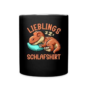 Offizielles Schlafshirt Lustiger Dinosaurier - Tasse einfarbig - Schwarz - Vorne