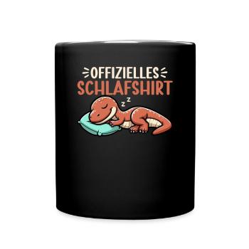 Offizielles Schlafshirt Lustiger Dinosaurier - Tasse einfarbig - Schwarz - Vorne