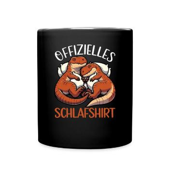 Offizielles Schlafshirt Lustiger Dinosaurier - Tasse einfarbig - Schwarz - Vorne