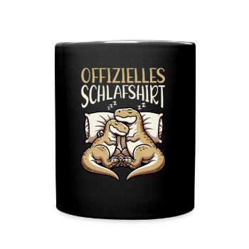Offizielles Schlafshirt Lustiger Dinosaurier - Tasse einfarbig - Schwarz - Vorne