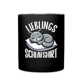 Katze Offizielles Schlafshirt Lustige Katze - Tasse einfarbig - Schwarz - Vorne