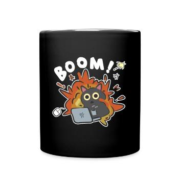 Teenage Summer Trend Funny IT Nerd Cat Boom - Full Colour Mug - black - Front