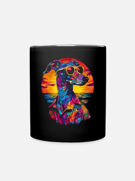 Windhund Hund Sonnenbrille Strand Popart - Tasse einfarbig - Schwarz