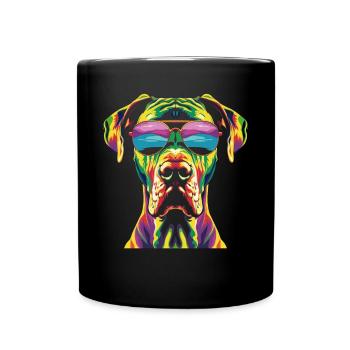 Deutsche Dogge Hund Sonnenbrille Popart - Tasse einfarbig - Schwarz - Vorne