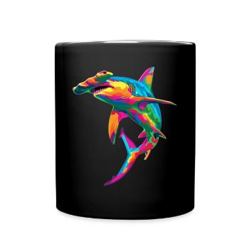 Hammerhai Ozean Tier Popart - Tasse einfarbig - Schwarz - Vorne