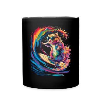 Hamster Hammy Beach Surfing Sunglasses Popart - Full Colour Mug - black - Front