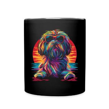 Lunettes de soleil chien havanais coucher de soleil Pop Art - Mug uni - noir - Devant