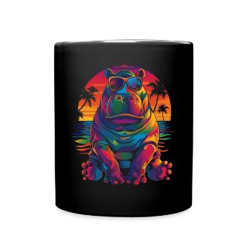 Nilpferd Hippopotamus Sonnenbrille Strand Popart - Tasse einfarbig - Schwarz - Vorne