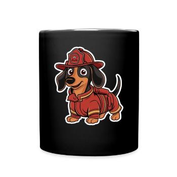 Dachshund Firefighter Costume - Funny Dachshund - Full Colour Mug - black - Front