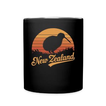 New Zealand Souvenir Kiwi Silhouette Retro Design - Full Colour Mug - black - Front
