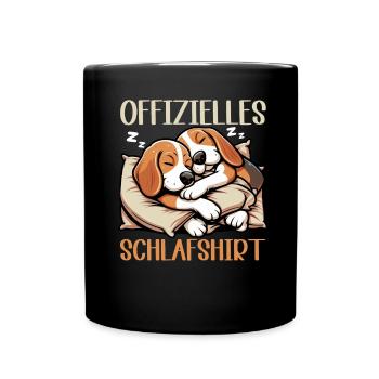 Offizielles Schlafshirt Lustiger Beagle Hund - Tasse einfarbig - Schwarz - Vorne