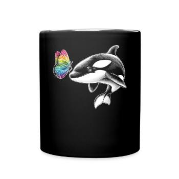 Orca-wal-schmetterlinge-tier-blumenillustration - Tasse einfarbig - Schwarz - Vorne