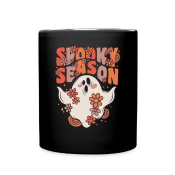 spooky season groovy ghost with vintage flowers - Full Colour Mug - black - Front