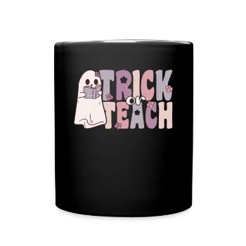 trick or teach groovy ghost with vintage flowers - Full Colour Mug - black - Front