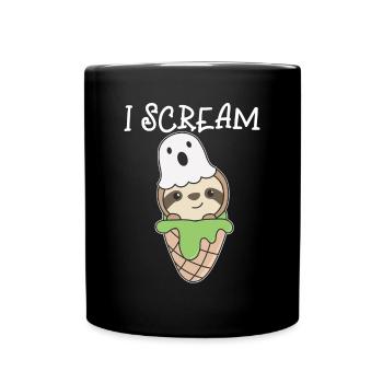 Faultier Halloween Geist I Scream Eis Wortspiel - Tasse einfarbig - Schwarz - Vorne
