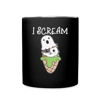 Cat Halloween Ghost I Scream Ice Cream Pun - Full Colour Mug - black - Front