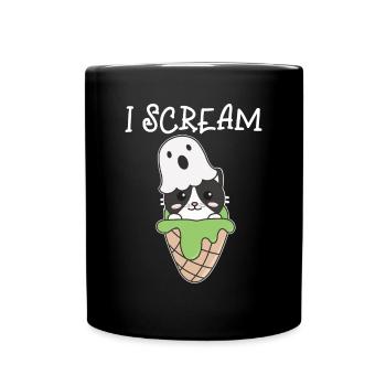 Cat Halloween Ghost I Scream Ice Cream Pun - Full Colour Mug - black - Front