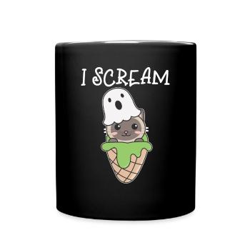 Cat Halloween Ghost I Scream Ice Cream Pun - Full Colour Mug - black - Front