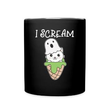 Cat Halloween Ghost I Scream Ice Cream Pun - Full Colour Mug - black - Front