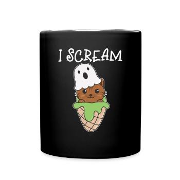 Cat Halloween Ghost I Scream Ice Cream Pun - Full Colour Mug - black - Front
