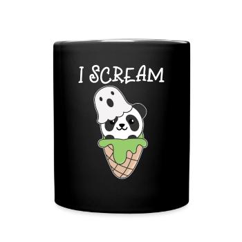 Panda Halloween Geist I Scream Eis Wortspiel - Tasse einfarbig - Schwarz - Vorne