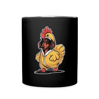 Dackel Im Kostüm Als Huhn - Tasse einfarbig - Schwarz - Vorne