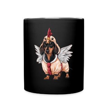 Teckel en costumes avec ailes de poulet - Mug uni - noir - Devant