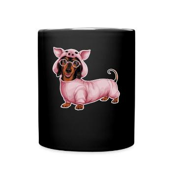 Teckel en costumes avec lunettes en costume de cochon - Mug uni - noir - Devant