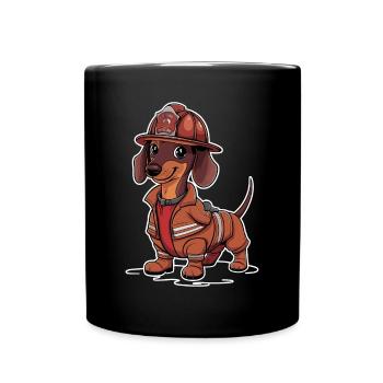 Dachshund In Firefighter Costumes Fire Brigade Dachshund - Full Colour Mug - black - Front