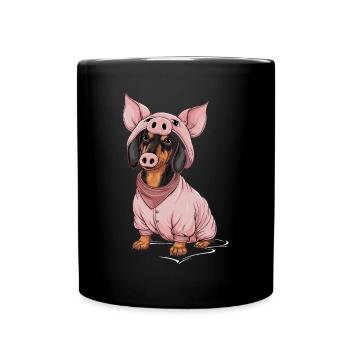 Teckel déguisé en cochon - Mug uni - noir - Devant