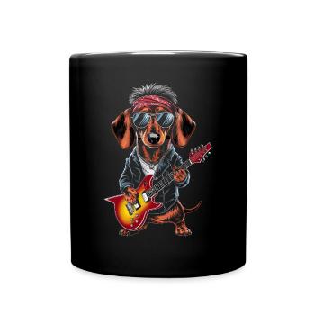 Teckel en costumes avec guitare - Mug uni - noir - Devant