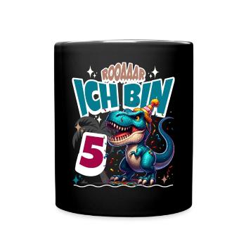 T Rex Dinosaurier 5. Geburtstag Kindergeburtstag - Tasse einfarbig - Schwarz - Vorne