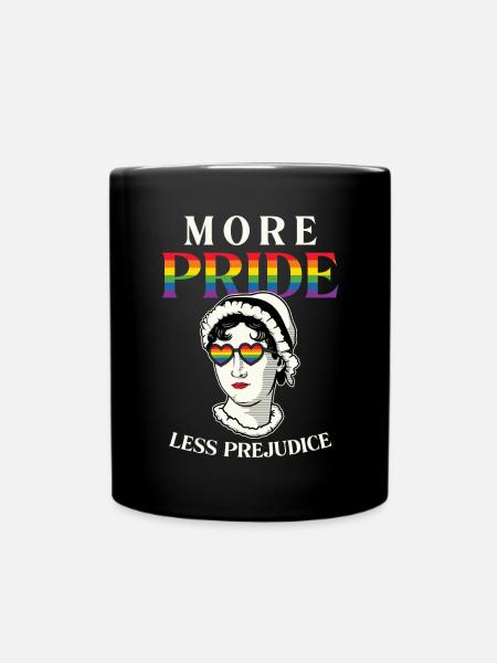 LGBT More Pride Less Prejudice Rainbow Gay Pride - Full Colour Mug - black
