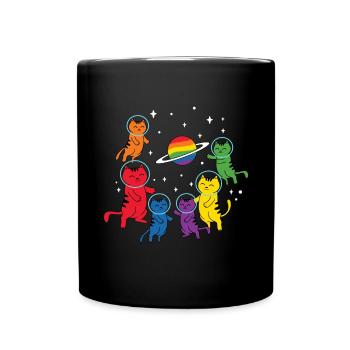 LGBT Cat Astronaut Transgender Rainbow Gay Pride L - Tasse einfarbig - Schwarz - Vorne