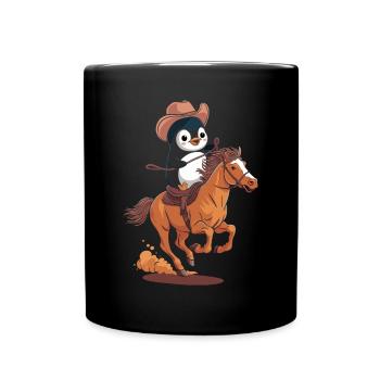 Cowboy Penguin Rides On A Horse - Full Colour Mug - black - Front