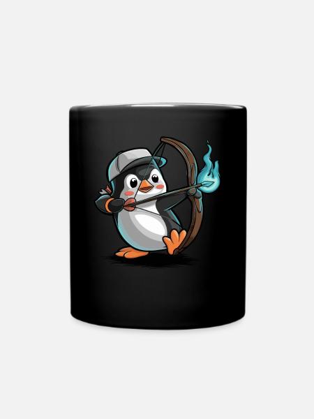 Pinguin Mit Pfeil Und Bogen - Tasse einfarbig - Schwarz