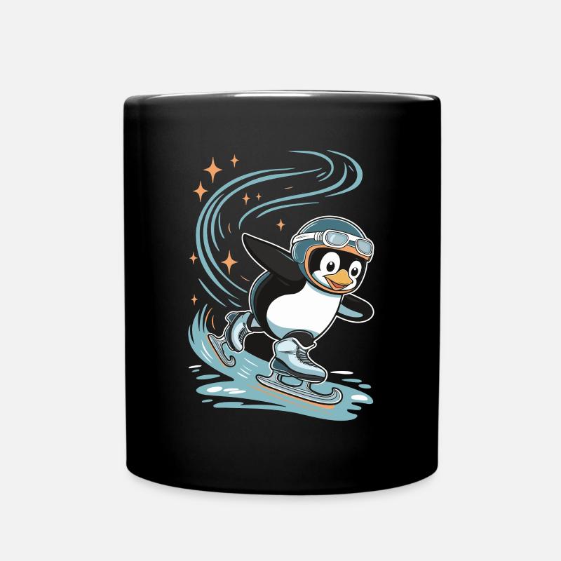 Pinguin Auf Schlittschuhen Mit Helm - Tasse einfarbig - Schwarz