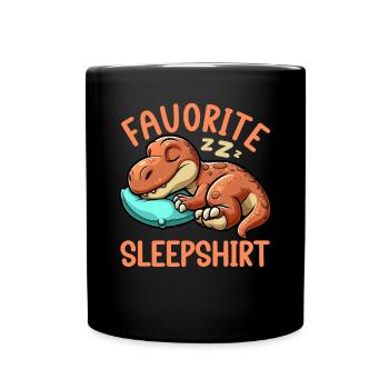 Offizielles Schlafshirt Lustiger Dinosaurier - Tasse einfarbig - Schwarz - Vorne