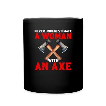 never underestimate a woman,axe throwing - Tasse einfarbig - Schwarz - Vorne