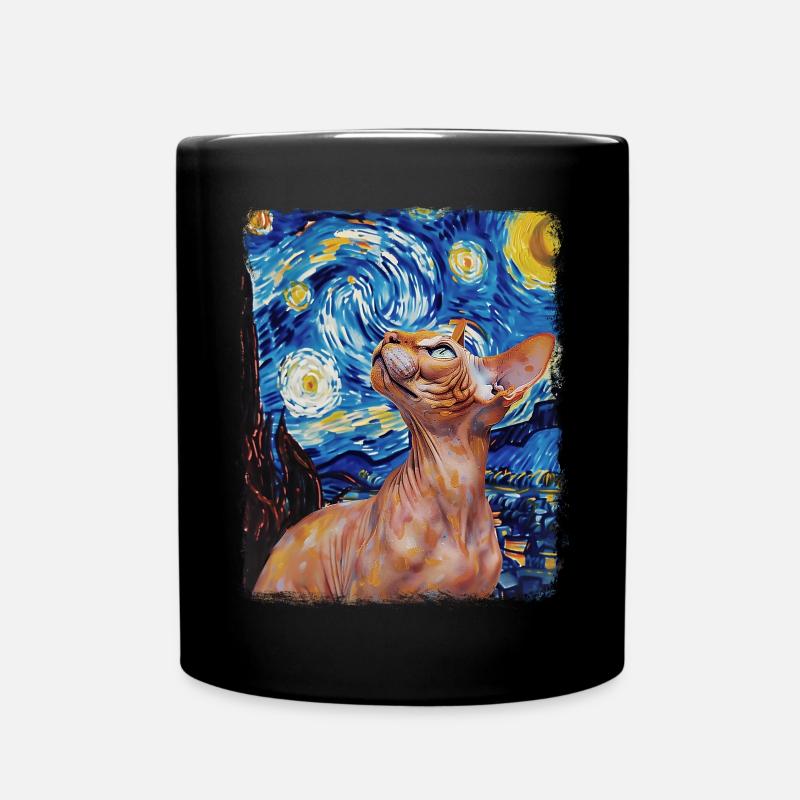 Sphynx Katze Sternennacht Gemälde - Tasse einfarbig - Schwarz