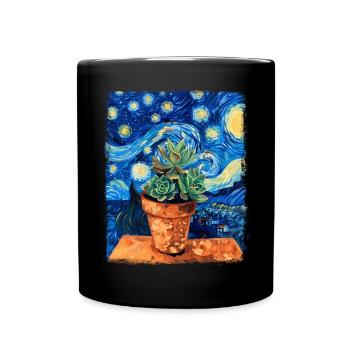 Succulent Cactus Plant Starry Night Painting - Full Colour Mug - black - Front