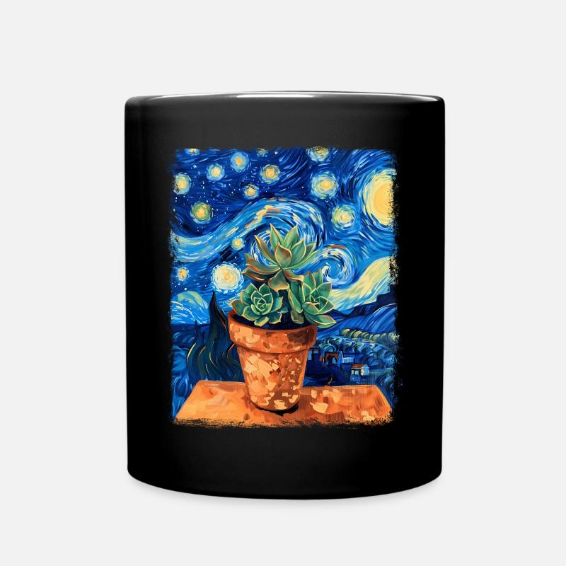 Succulente Cactus Plante Nuit Étoilée Peinture - Mug uni - noir